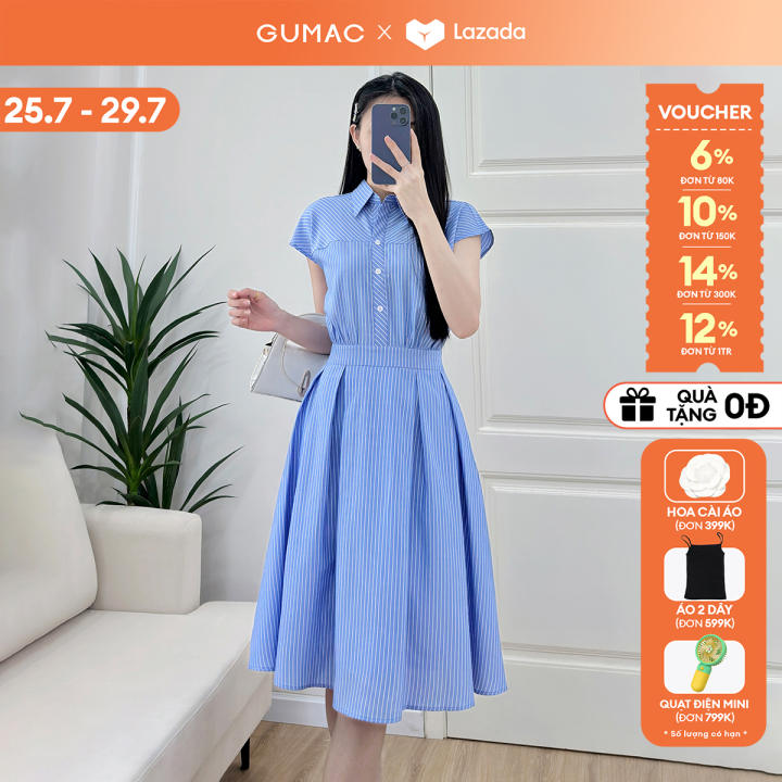 [🛒🇻🇳][25-29.7 |Voucher 10-12%] Đầm nữ dáng A xòe rã đô kiểu cổ sơ mi nẹp phối sọc xéo chất kate sọc sang trọng thời trang GUMAC LDF0701 – Gumac , SKU – 3132467246_VNAMZ-14957968727 – lazada.vn 🇻🇳🛒Top1Shop🛒 🇻🇳Top1Vietnam🇻🇳 🛍🛒🇻🇳