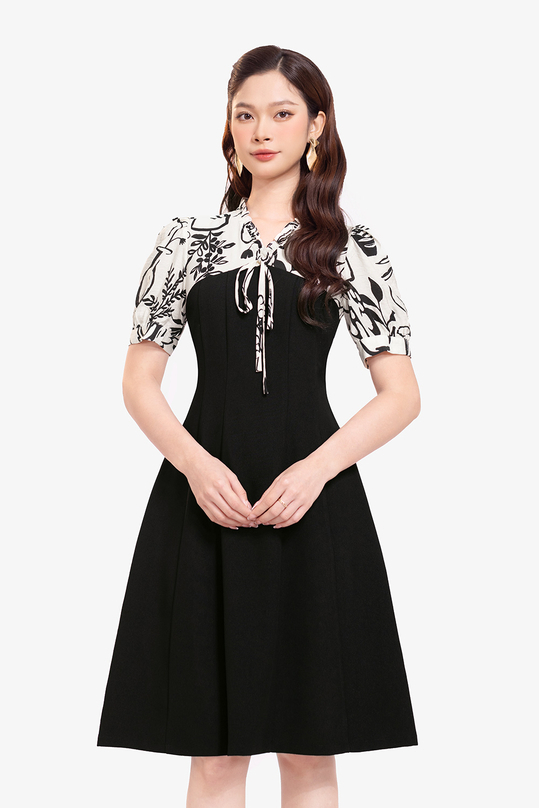 [🛒🇻🇳]Đầm đen công sở phối họa tiết dáng xòe – K&K Fashion , SKU – KK177-20 – kkfashion.vn 🇻🇳🛒Top1Shop🛒 🇻🇳Top1Vietnam🇻🇳 🛍🛒🇻🇳