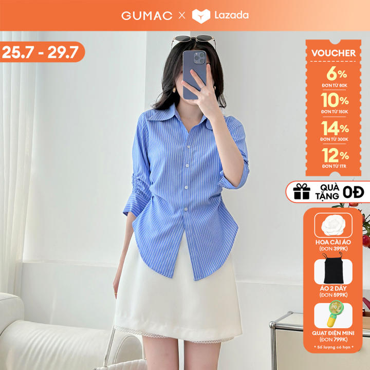 [🛒🇻🇳][25-29.7 |Voucher 10-12%] Áo sơ mi nữ tay lửng có nhún chiết ly eo xanh sọc vải kate đứng form thời trang GUMAC AF01024 – Gumac , SKU – 2959039942_VNAMZ-14270389278 – lazada.vn 🇻🇳🛒Top1Shop🛒 🇻🇳Top1Vietnam🇻🇳 🛍🛒🇻🇳