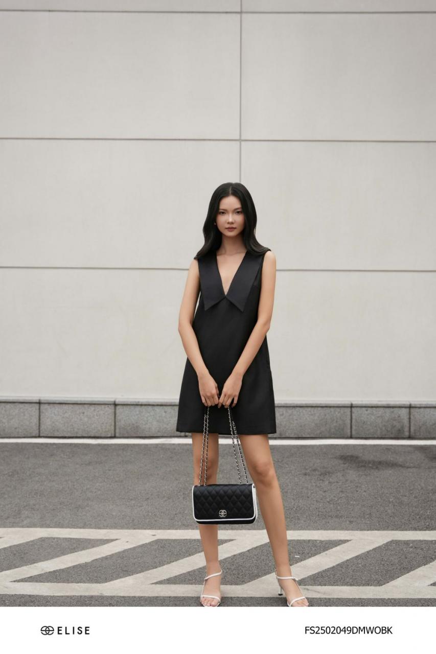 [🛒🇻🇳]ĐẦM SUÔNG SN TAFTA LỤA ĐEN PHỐI CỔ – , SKU – FS2502049DMWOBK – elise.vn 🇻🇳🛒Top1Shop🛒 🇻🇳Top1Vietnam🇻🇳 🛍🛒🇻🇳