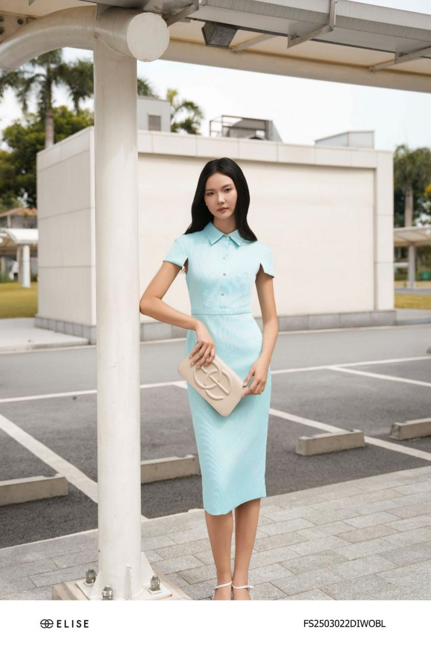 [🛒🇻🇳]ĐẦM BÚT CHÌ SỢI XANH NGỌC CỔ ĐỨC - , SKU - FS2503022DIWOBL - elise.vn 🇻🇳🛒Top1Shop🛒 🇻🇳Top1Vietnam🇻🇳 🛍🛒🇻🇳