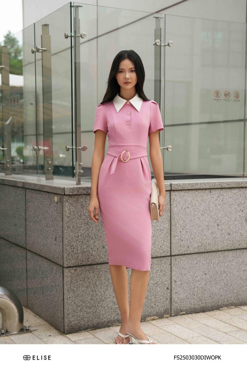 [🛒🇻🇳]ĐẦM BÚT CHÌ VÂN HỒNG ĐÀO PHỐI CỔ TRẮNG - , SKU - FS2503030DIWOPK - elise.vn 🇻🇳🛒Top1Shop🛒 🇻🇳Top1Vietnam🇻🇳 🛍🛒🇻🇳