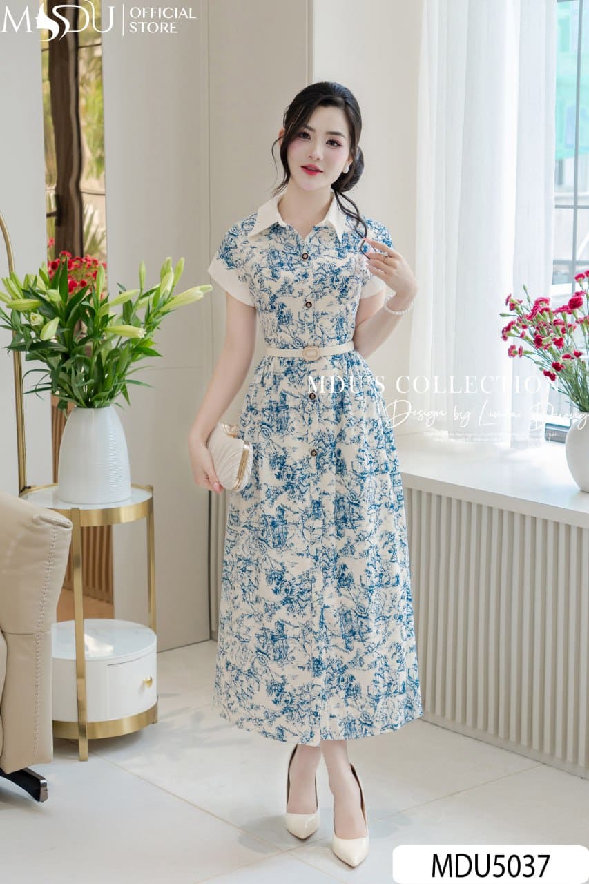[🛒🇻🇳]Váy Thiết Kế MDU5037 Cổ Sơ Mi Đai Eo Họa Tiết Xanh Trắng – , SKU – – mdufashion.com 🇻🇳🛒Top1Shop🛒 🇻🇳Top1Vietnam🇻🇳 🛍🛒🇻🇳