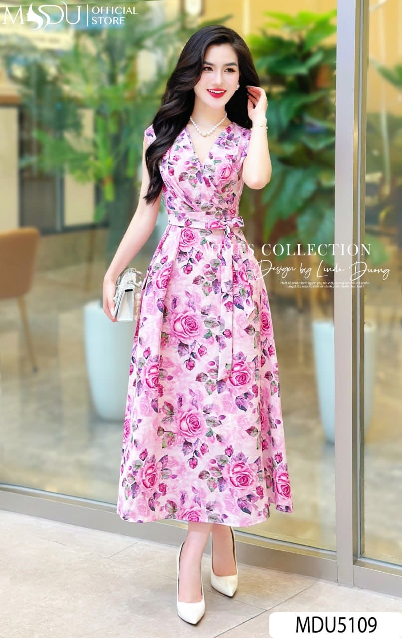 [🛒🇻🇳]Váy Thiết Kế MDU5109 Lụa Hàn Cổ Chéo Hoa Hồng Ngọt Ngào – , SKU – – mdufashion.com 🇻🇳🛒Top1Shop🛒 🇻🇳Top1Vietnam🇻🇳 🛍🛒🇻🇳