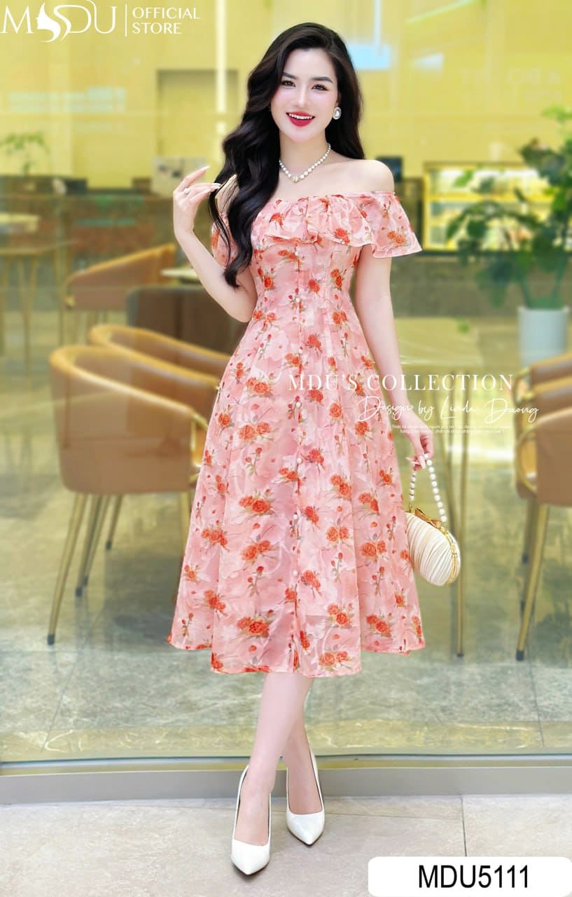 [🛒🇻🇳]Váy Thiết Kế MDU5111 Tơ Ép Trễ Vai Hoa Cam Kết Ngọc Trai - , SKU - - mdufashion.com 🇻🇳🛒Top1Shop🛒 🇻🇳Top1Vietnam🇻🇳 🛍🛒🇻🇳