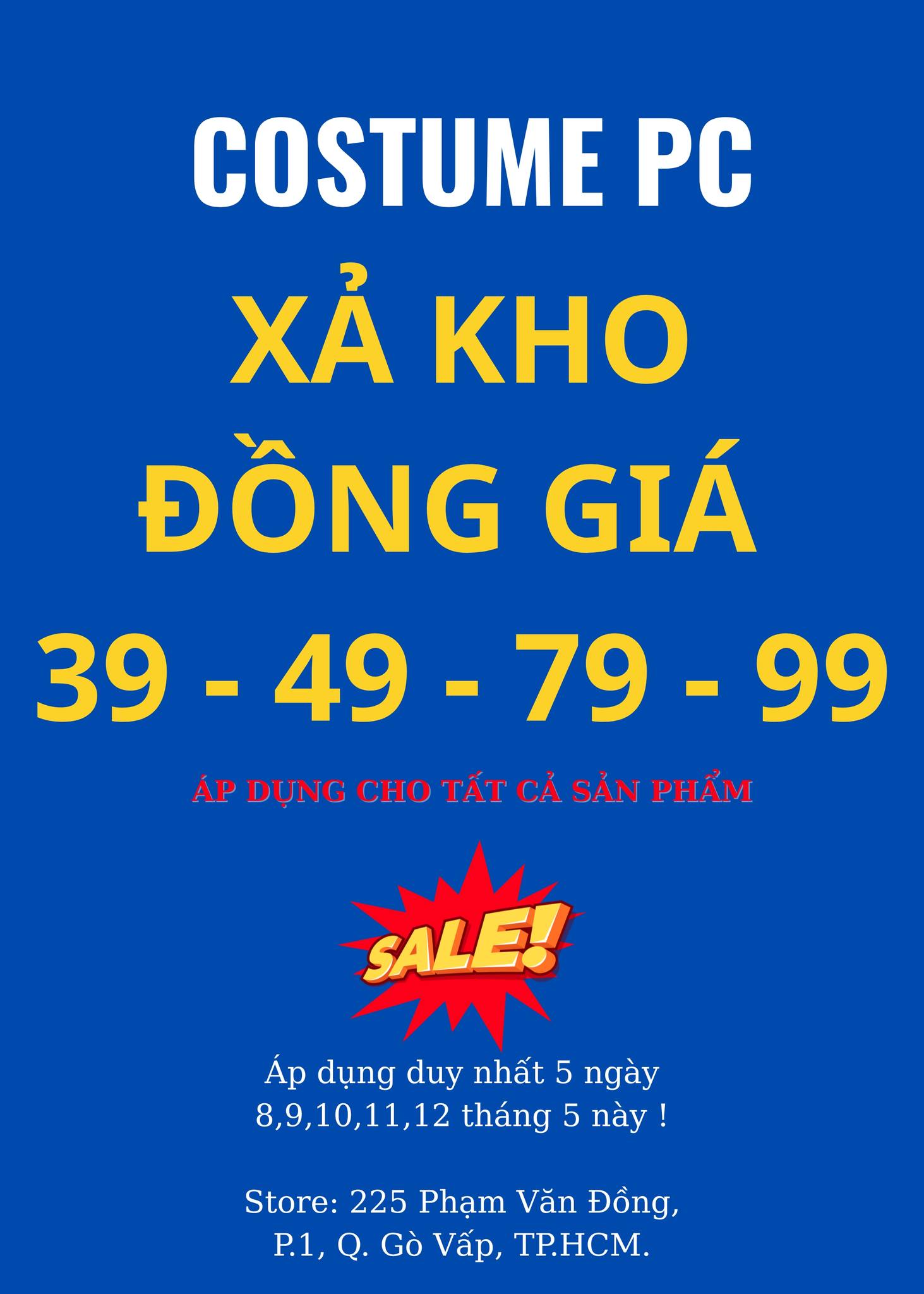 [🆕🇻🇳] COSTUME PC – Cửa hàng quần áo 👕 Top1Fashion 👗  SUPER DEAL
XẢ KHO TẤT CẢ SẢN PHẨM ĐỒNG GIÁ 39-49-79-99Áp dụng trực tiếp cho mua tại store và online.
Chương trình diễn ra đến hết ngày 12/5/2024Store: , shares-1✔️ , likes-19❤️️ , date-2025-05-07 23:09:58🇻🇳🇻🇳🇻🇳📰🆕