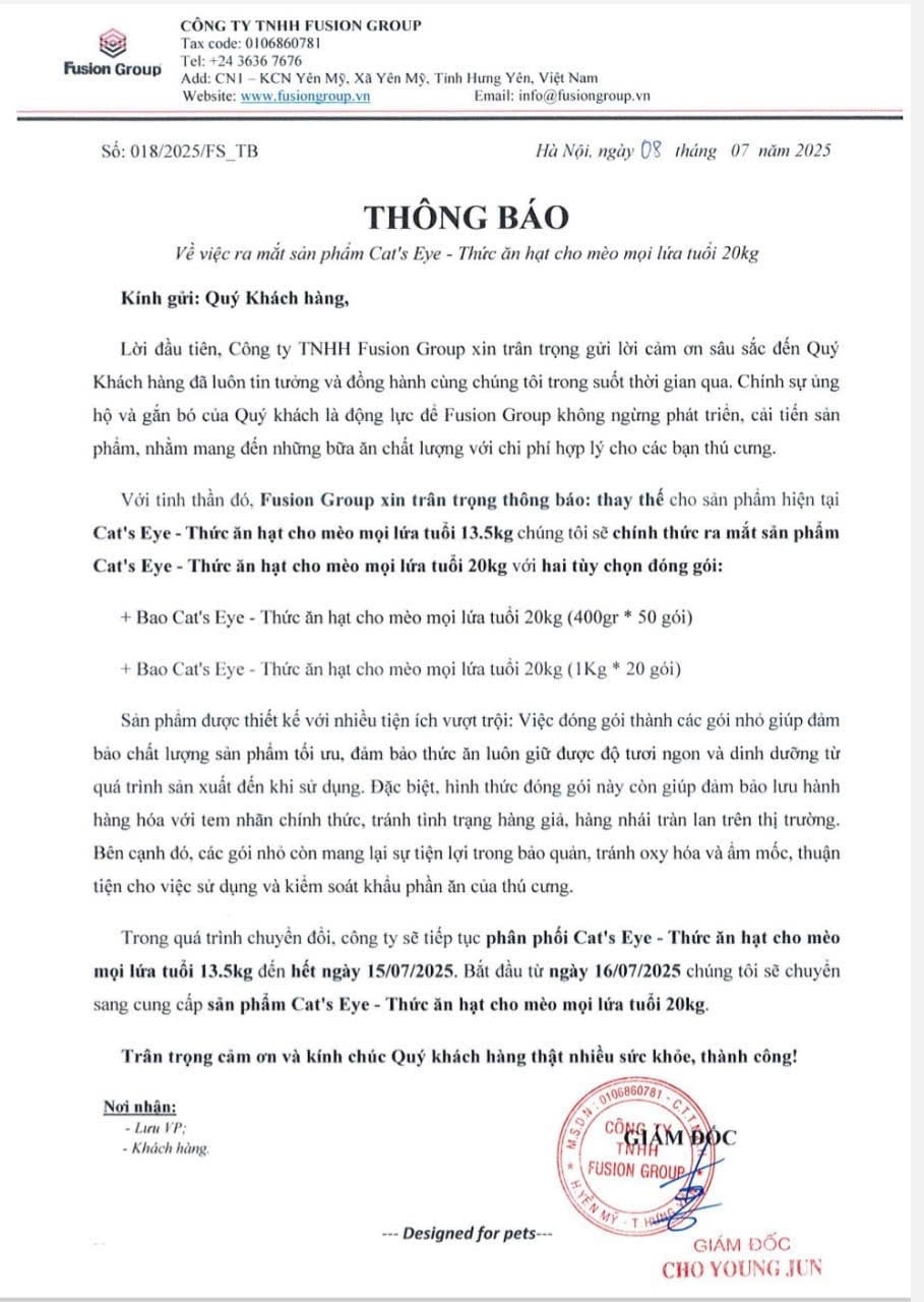 [🆕🇻🇳] Thú Cưng SG – All For Your Pet 🐶🦜 Top1Pets 🐱🐠 Có những thứ ra đi sẽ gây thương nhớ dài lâu nhưng quy luật của thị trường khó có thể tránh khỏi
Cat’Eye 13.5kg sẽ không còn trên thị trường trong thời gia , shares-0✔️ , likes-0❤️️ , date-2025-07-10 00:12:28🐶🐱🇻🇳🇻🇳🇻🇳📰🆕