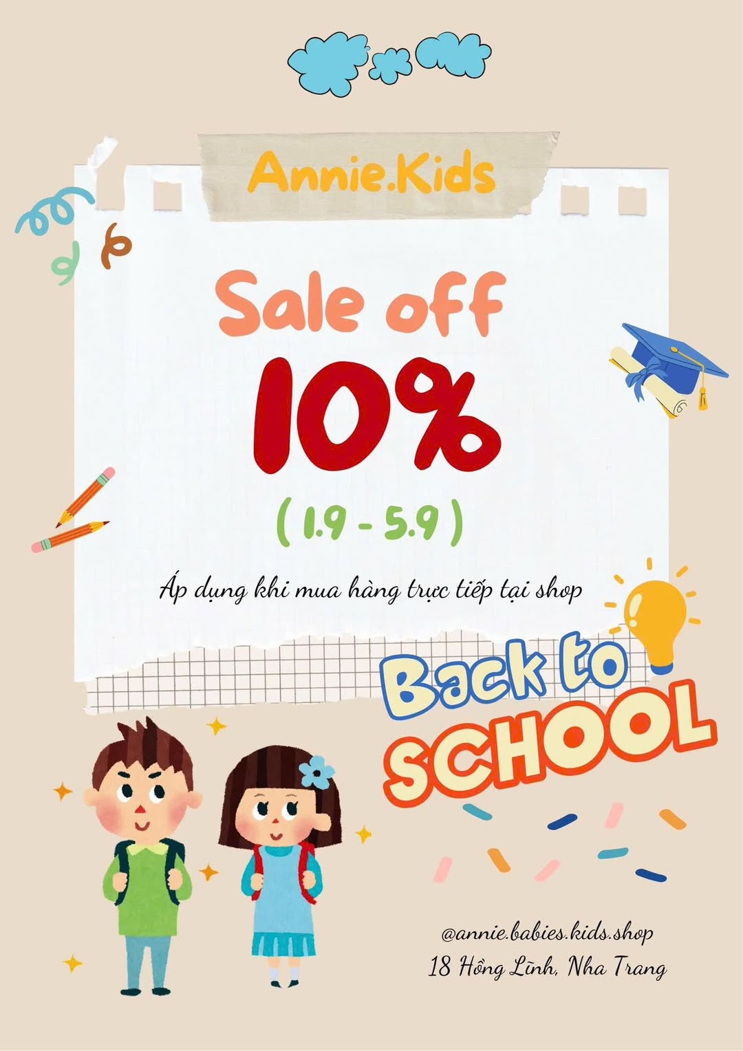 [🆕🇻🇳] Annie Babies & Kids Shop – CHUYÊN THỜI TRANG CAO CẤP CHO BÉ 🧑‍🧒❤️️👶⭐️  Mừng Quốc Khánh 2/9 – Sale Tưng BừngAnnie Kids dành tặng ưu đãi đặc biệt:
Giảm ngay 10% cho tất cả sản phẩm
Áp dụng từ 1/9 – 5/9
Mua trực tiếp tại s , shares-1✔️ , likes-0❤️️ , date-2025-09-01 17:10:29🇻🇳🇻🇳🇻🇳📰🆕