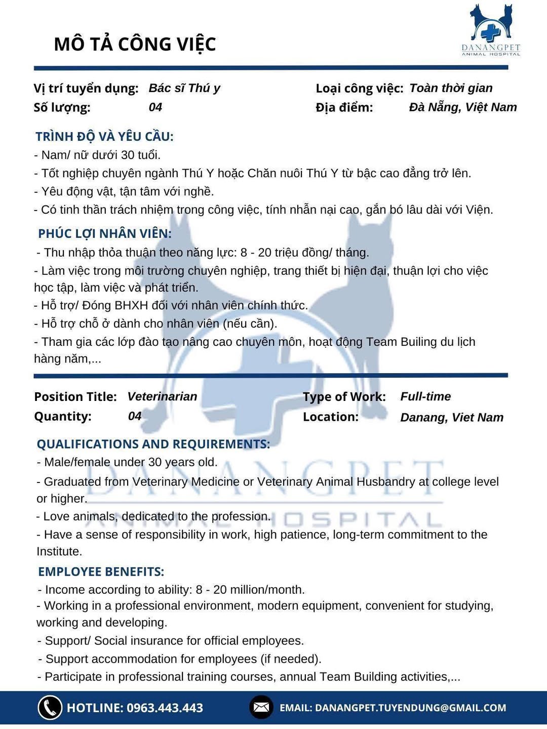 [🆕🇻🇳] Bệnh Viện Thú Y Danangpet – Cẩm Lệ 🐶🦜 Top1Pets 🐱🐠 𝗗𝗔𝗡𝗔𝗡𝗚𝗣𝗘𝗧 𝗔𝗡𝗜𝗠𝗔𝗟 𝗛𝗢𝗦𝗣𝗜𝗧𝗔𝗟
I 𝗧𝘂𝘆𝗲̂̉𝗻 𝗗𝘂̣𝗻𝗴 𝗡𝗵𝗮̂𝗻 𝗦𝘂̛̣ I𝐕𝐢̣ 𝐓𝐑𝐈́ 𝐓𝐔𝐘𝐄̂̉𝐍 𝐃𝐔̣𝐍𝐆:
– Bác sĩ Thú y: 04 Bác sĩ.𝐘𝐄̂𝐔 𝐂𝐀̂̀𝐔:
– Nam/ nữ dưới 30 tuổi.
– Tốt nghi , shares-0✔️ , likes-0❤️️ , date-2025-08-19 17:29:35🐶🐱🇻🇳🇻🇳🇻🇳📰🆕