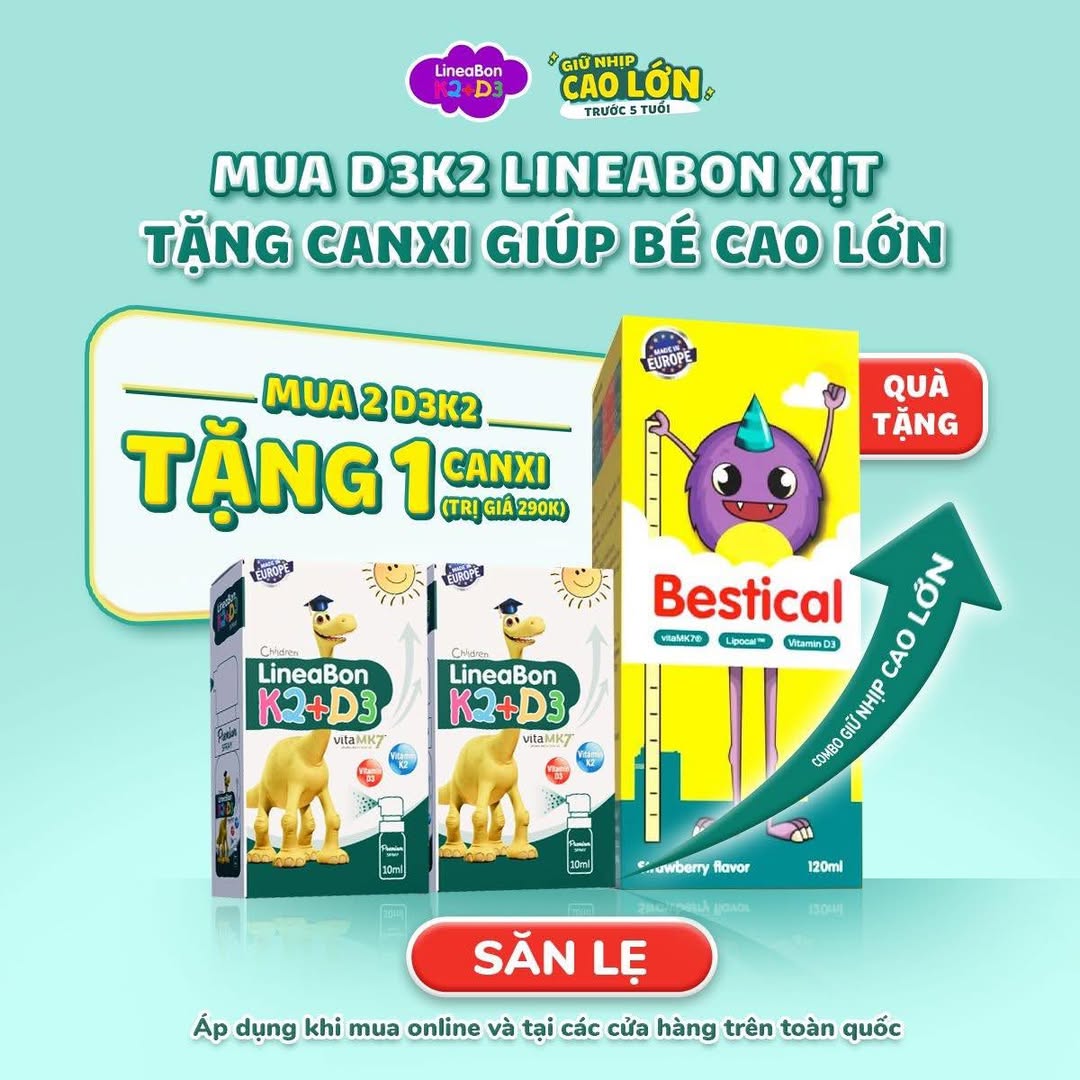 [🆕🇻🇳]  Shop Sữa – Bỉm Thanh Dương – Sữa- Bỉm- Đồ sơ sinh_Bột ăn dặm nội ngoại_Thời trang trẻ em_Đồ dùng mẹ và bé 🧑‍🧒❤️️👶⭐️ MUA 2 TẶNG 1  – DEAL NGON HẾT NÓC! 
Mẹ vui hết lòng

 Rinh ngay 2 xịt LineaBon D3K2 – mẹ được tặng thêm 1 Canxi Sinh học Bestical trị giá 290K.
LineaBon ch , shares-0✔️ , likes-4❤️️ , date-2025-09-28 04:34:45🇻🇳🇻🇳🇻🇳📰🆕