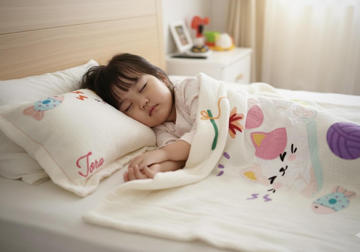 [🆕🇻🇳]  AnChi house – Cửa hàng quần áo sơ sinh & trẻ em 🧑‍🧒❤️️👶⭐️ Bộ chăn gối Mèo hồng với hoạ tiết trang trí may rập thủ công vô cùng dễ thương cho béChất liệu muslin 6 lớp: được dệt từ 100% sợi bông tự nhiên, mềm mạ , shares-2✔️ , likes-10❤️️ , date-2025-10-03 17:13:41🇻🇳🇻🇳🇻🇳📰🆕