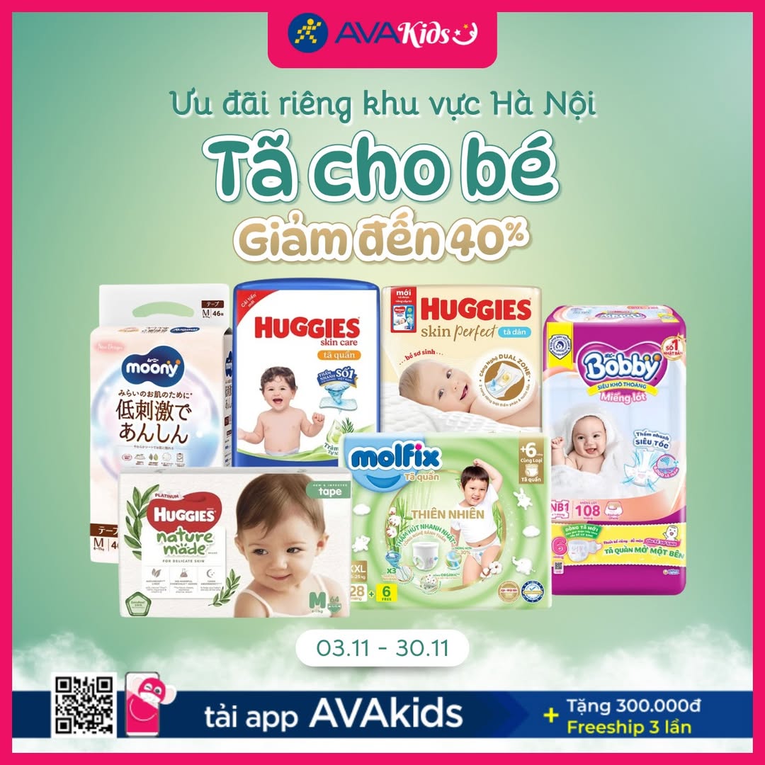 [🆕🇻🇳] AVAKids – Siêu thị cho mẹ và bé 🧑‍🧒❤️️👶⭐️  TÃ CHO BÉ GIẢM ĐẾN 40% – ƯU ĐÃI SIÊU HOT DÀNH RIÊNG CHO CÁC MẸ TẠI HÀ NỘI!Các mẹ ở Hà Nội ơi, tháng 11 này AVAKids gửi đến mẹ món quà đặc biệt – cơ hội , shares-2✔️ , likes-209❤️️ , date-2025-11-03 18:04:36🇻🇳🇻🇳🇻🇳📰🆕
