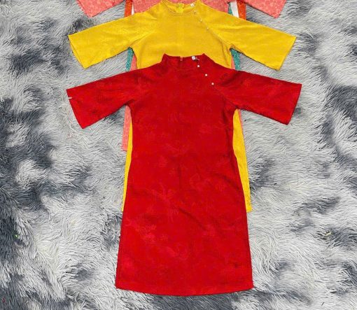 Áo Dài Gấm Trẻ Em Vàng -Đỏ