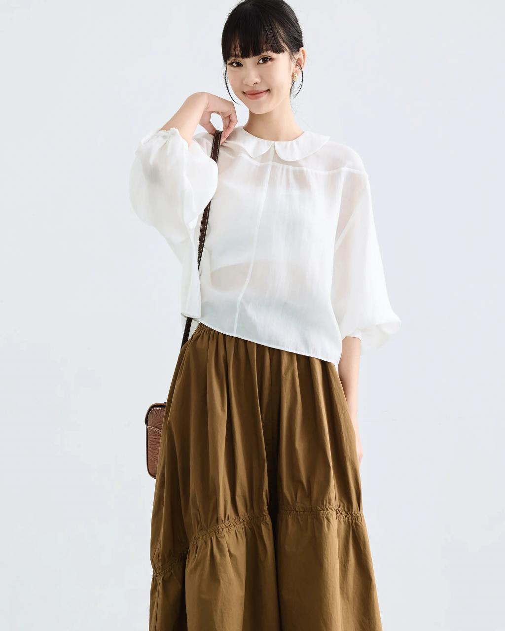 [🛒🇻🇳]Áo kiểu nữ màu trắng lá cổ tròn và tay dài bo chun cửa tay – SH9911 – ivorya , SKU – SH9911M – ivorya.vn 🇻🇳🛒Top1Shop🛒 🇻🇳Top1Vietnam🇻🇳 🛍🛒🇻🇳