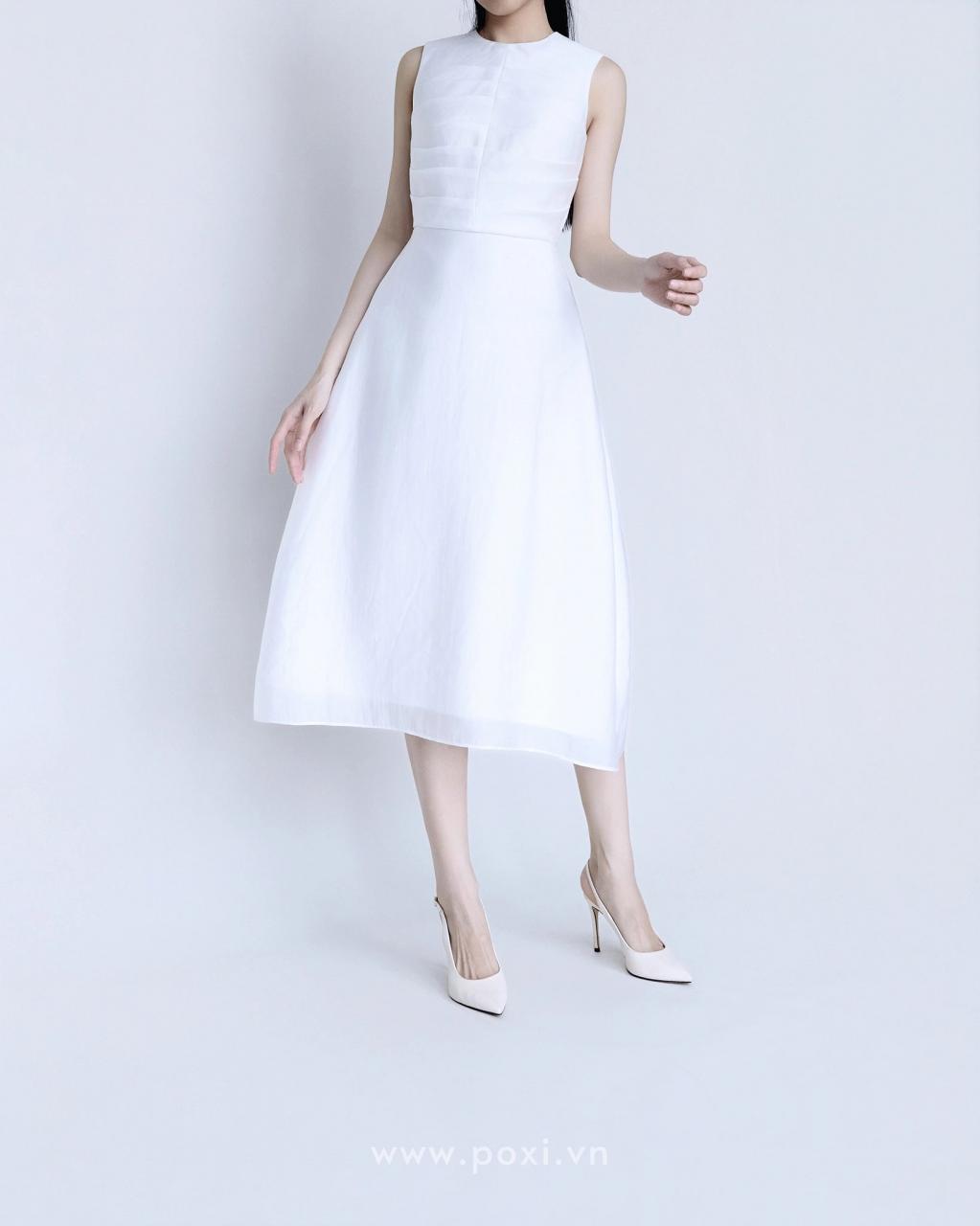 [🛒🇻🇳]Đầm midi cổ tròn xếp ly thân trên, dáng váy Aline xòe nhẹ – D2006 – POXI , SKU – D200625S – poxi.vn 🇻🇳🛒Top1Shop🛒 🇻🇳Top1Vietnam🇻🇳 🛍🛒🇻🇳