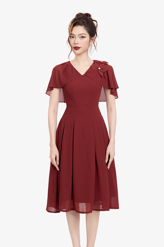 [🛒🇻🇳]Đầm đỏ xòe xếp ly phối choàng vai đính hoa – K&K Fashion , SKU – KK184-16 – kkfashion.vn 🇻🇳🛒Top1Shop🛒 🇻🇳Top1Vietnam🇻🇳 🛍🛒🇻🇳