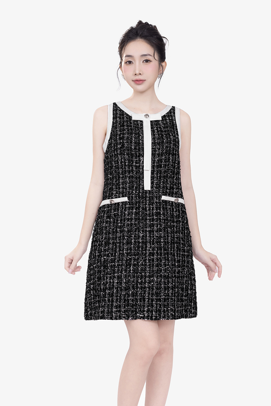 [🛒🇻🇳]Đầm tweed đen phối trắng dáng chữ A – K&K Fashion , SKU – KK182-09 – kkfashion.vn 🇻🇳🛒Top1Shop🛒 🇻🇳Top1Vietnam🇻🇳 🛍🛒🇻🇳