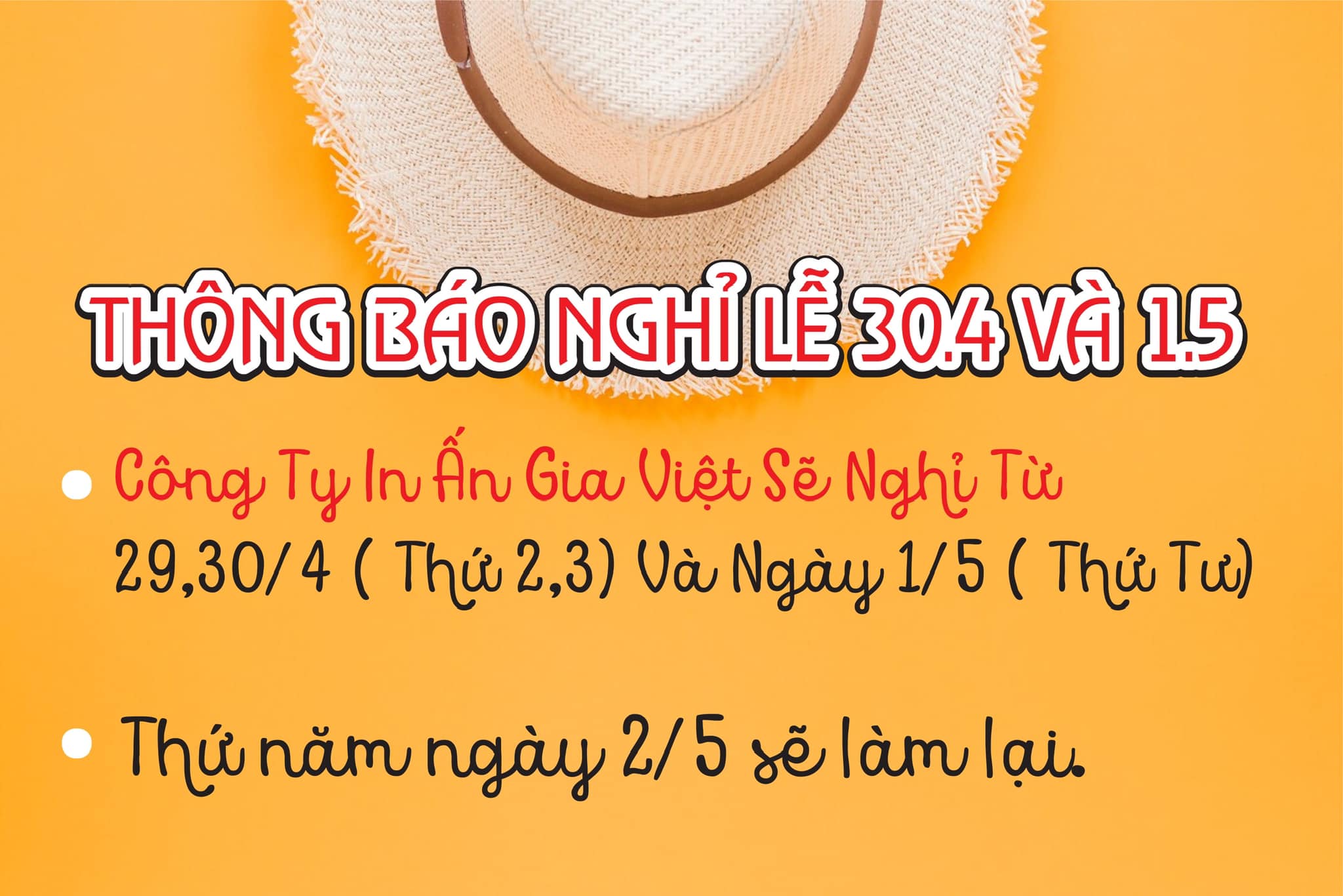 [🆕🇻🇳] IN ẤN ANNA – CTY IN ẤN GIA VIỆT 🎨 Top1Designs ✨  Thông báo lịch nghỉ lễ 30.4 và 1.5 nhé cả nhà 
 , shares-1✔️ , likes-1❤️️ , date-2024-04-27 00:28:54🇻🇳🇻🇳🇻🇳📰🆕