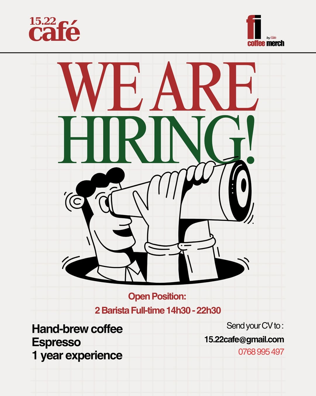 [☕️🇻🇳] 15.22 café – wine – live music ☕️ Top1Coffee ☕️ 15.22 Café – Thái Fiên coffee merch: tìm người đồng hành
Chúng mình đang cần 2 Barista Full-time: 14h30 – 22h30
– Biết hand-bre , shares-0✔️ , likes-2❤️️ , date-2025-11-12 06:25:59🇻🇳🇻🇳🇻🇳📰🆕