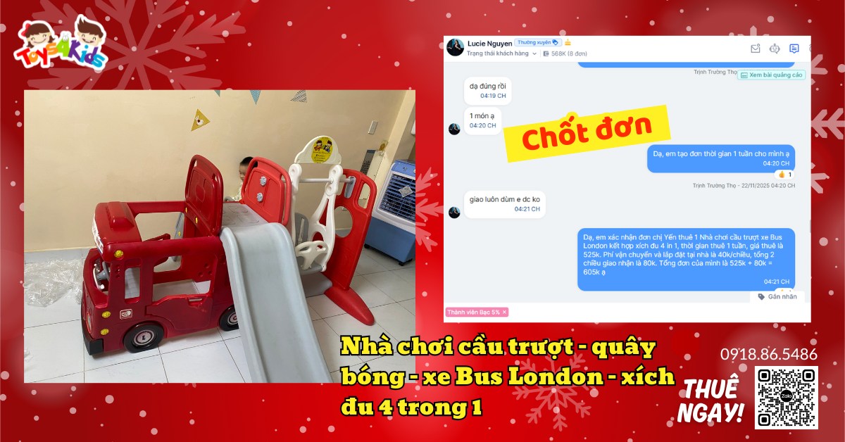 [🧸️🇻🇳] Cho Thuê Đồ Chơi Trẻ Em Cao Cấp Toys4Kids 🎈Top1Toys🧸️   LẠI THÊM MỘT ĐƠN CỰC HOT – NHÀ CHƠI 4 TRONG 1 LÊN ĐƯỜNG! 
Cuối tuần này các bé nhà mẹ khách sẽ có mini playground tại gia luôn 

Mẹ khách chốt ngay:
 Nhà  , shares-1✔️ , likes-0❤️️ , date-2025-12-10 20:30:04🇻🇳🇻🇳🇻🇳📰🆕