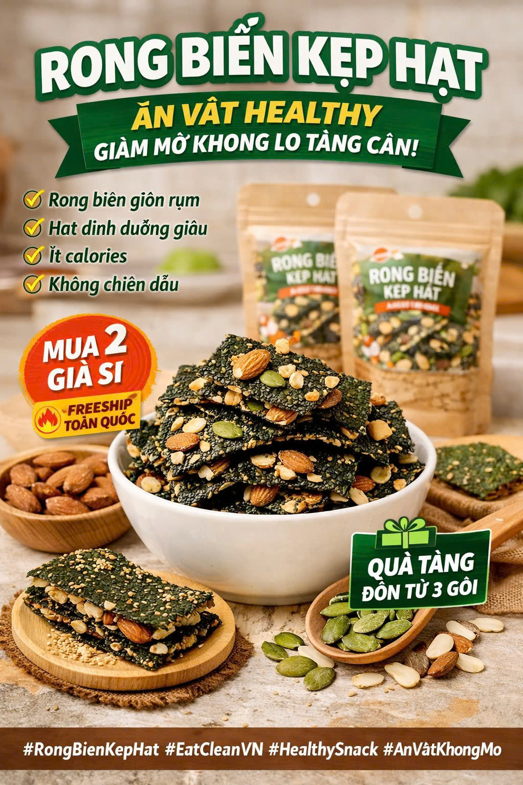 [🆕🇻🇳] Fresh & Healthy Cake – Tiệm bánh mì đen 🍔 Top1Food  🍜  RONG BIỂN KẸP HẠT – ĂN VẶT HEALTHY, GIẢM MỠ KHÔNG LO TĂNG CÂN! 

Bạn đang tìm một món ăn vặt ngon – giòn – healthy, vừa đã miệng vừa không sợ mập?
 Rong b , shares-0✔️ , likes-0❤️️ , date-2025-12-17 22:14:21🇻🇳🇻🇳🇻🇳📰🆕