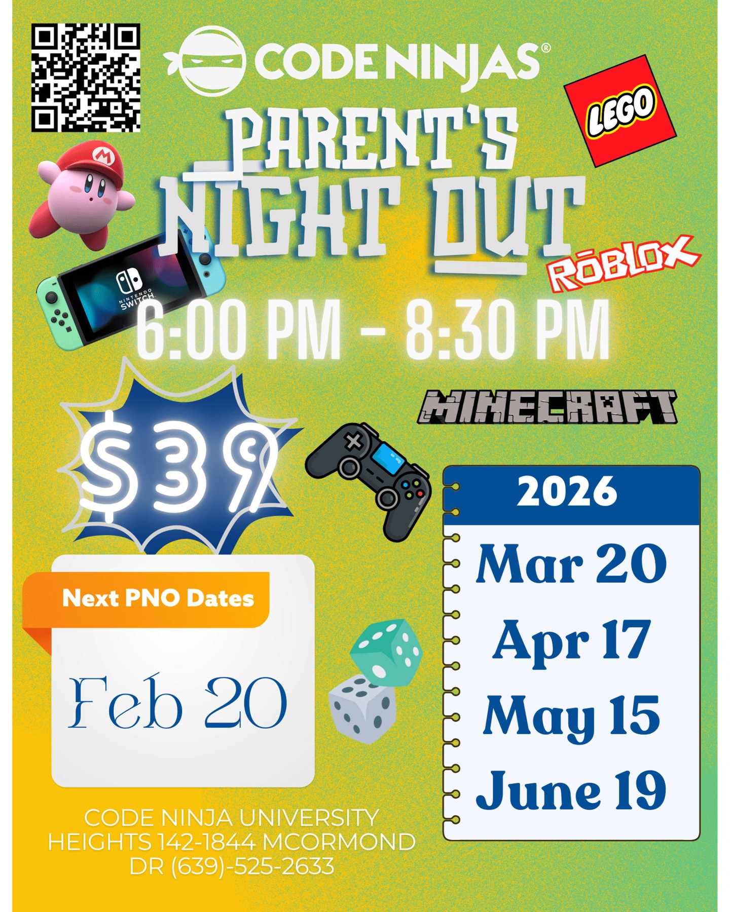 Parents, ready for a well-deserved night out?

Let your kids enjoy an evening of fun at Code Ninjas 🤖 Top1Robot 🛠️