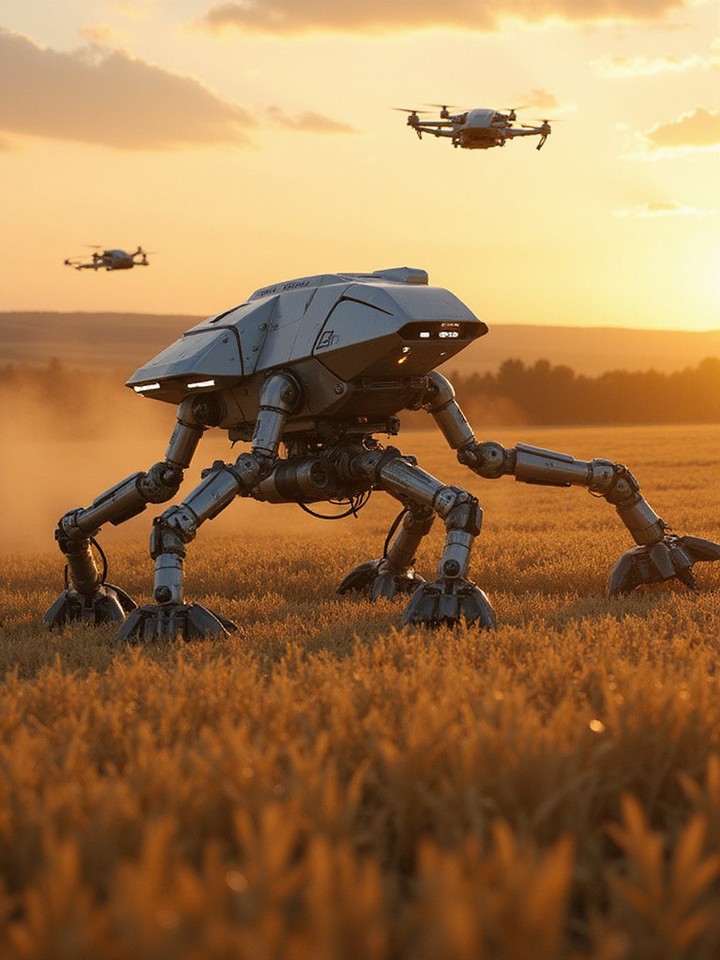 Harvest of the Future

A visionary depiction of a sophisticated robotic harvester revolutionizing a 🤖 Top1Robot 🛠️