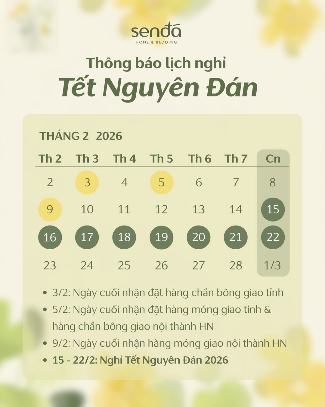 [🆕🇻🇳] Tiệm chăn Sen Đá – Chăn ga gối thiết kế  [🆕Top1Vietnam🇻🇳] 👕 Top1Fashion 👗  𝐓𝐇𝐎̂𝐍𝐆 𝐁𝐀́𝐎 𝐋𝐈̣𝐂𝐇 𝐍𝐆𝐇𝐈̉ 𝐓𝐄̂́𝐓 𝟐𝟎𝟐𝟔

 Để đảm bảo đơn hàng kịp đến tay khách hàng trước Tết cũng như đảm bảo sự chỉn chu nhất, Sen Đá mời các bạn đặt hàng th , shares-1✔️ , likes-1❤️️ , date-2026-02-03 02:00:06🇻🇳🇻🇳🇻🇳📰🆕