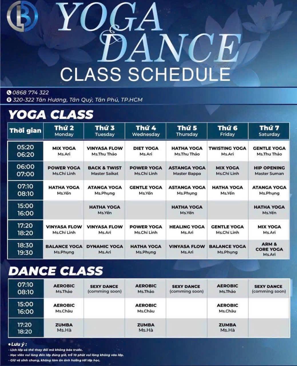 [🆕🇻🇳] Boss Gym & Yoga Center 🧘 Top1Yoga 🤸🏻‍♀️  THÔNG BÁO LỊCH TẬP CÁC LỚP YOGA – DANCE TẠI BOSS GYM- YOGA- WELLNESS
 Thời gian áp dụng: từ ngày 01/04/2026 
 Khung giờ: 05:20 – 19:30 hằng ngày
 Lớp sáng