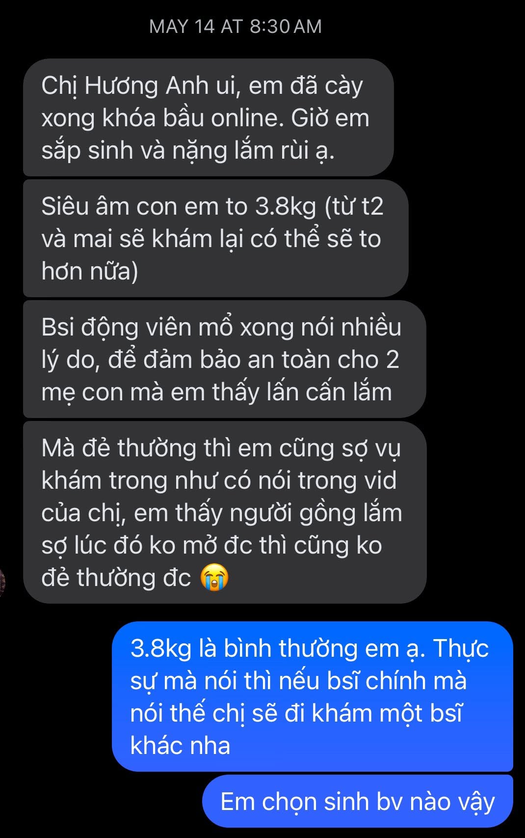 [🆕🇻🇳] Yoga With Vu 🧘 Top1Yoga 🤸🏻‍♀️ 14/5 cách ngày em dự sinh 1 tuần, em được tư vấn thai to, bsĩ doạ là tuần sau thai sẽ còn to hơn mổ sẽ an toàn.

Em lăn tăn nên nhắn mình và hỏi ý kiến của