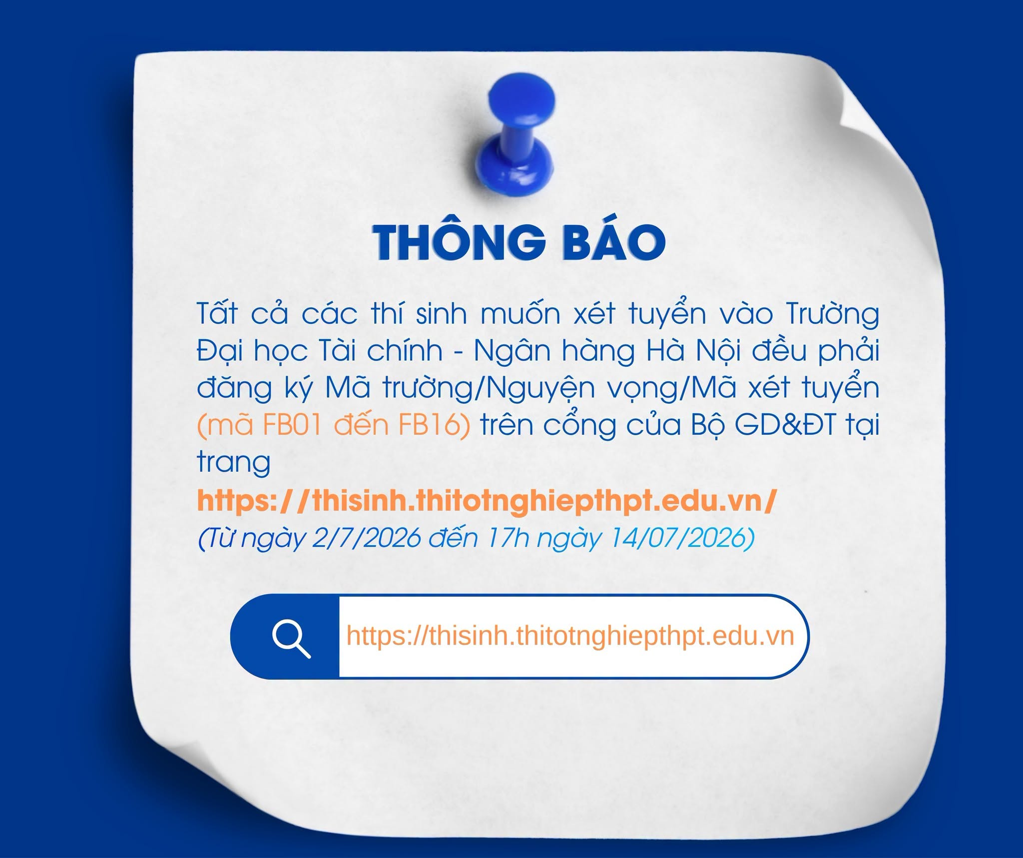 [🆕🇻🇳] Trường Đại học Tài chính – Ngân hàng Hà Nội 📚 Top1Learn 📕 CHỌN FBU – CHỌN NGUYỆN VỌNG 1 CHO HÀNH TRÌNH ĐẠI HỌC CỦA BẠN!

 Cổng đăng ký nguyện vọng xét tuyển đại học năm 2026 đã chính thức mở. Đây là thời điểm quan