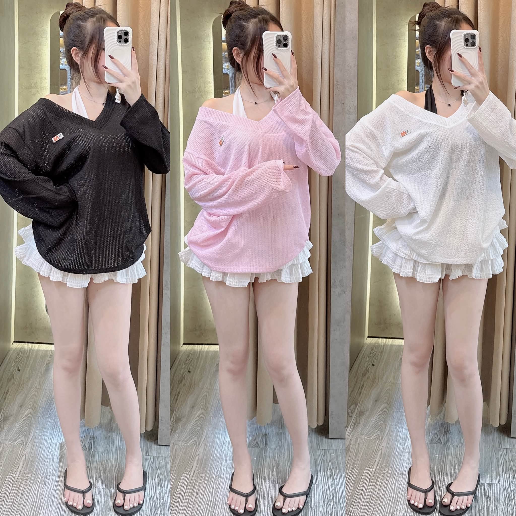 [🆕🇻🇳] Ánh Tuyết Store – Quần Áo Thời Trang Nữ Giá Rẻ  👕 Top1Fashion 👗   Áo tay dài lưới cổ tim kèm yếm #140K