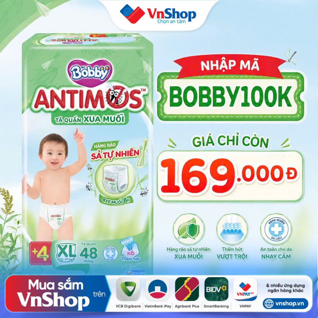 [🆕🇻🇳] VnShop – Kênh thương mại điện tử cam kết bán hàng 100% CHÍNH HÃNG  👕 Top1Fashion 👗   BỈM XỊN  GIÁ MỀM, BA MẸ CHỐT NGAY KẺO LỠ! 

Tã quần Bobby Antimos nay có deal siêu hời trên VnShop:

 Nhập mã: BOBBY100K
 Chỉ còn 169.000đ

Không chỉ tiết