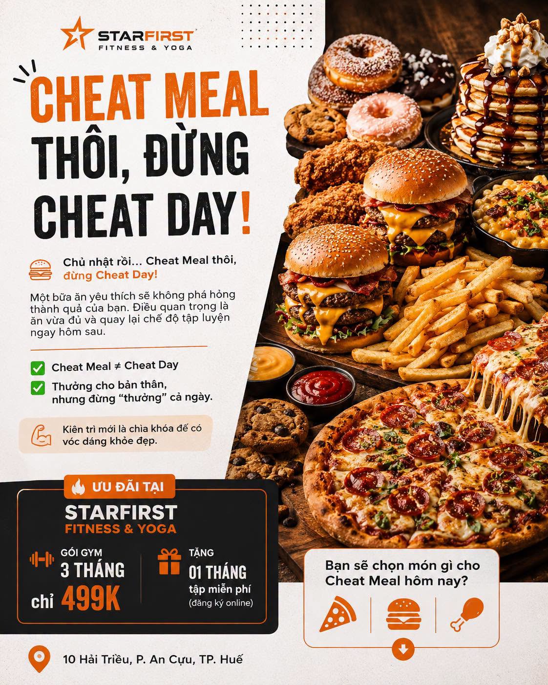 [🆕🇻🇳] Starfirst Fitness & Yoga Centers Hue – Trung tâm Thể thao & Giải trí STAR yoga & fitness 🧘 Top1Yoga 🤸🏻‍♀️  Chủ nhật rồi… Cheat Meal thôi, đừng Cheat Day!

Một bữa ăn yêu thích sẽ không phá hỏng thành quả của bạn. Điều quan trọng là ăn vừa đủ và quay lại chế độ