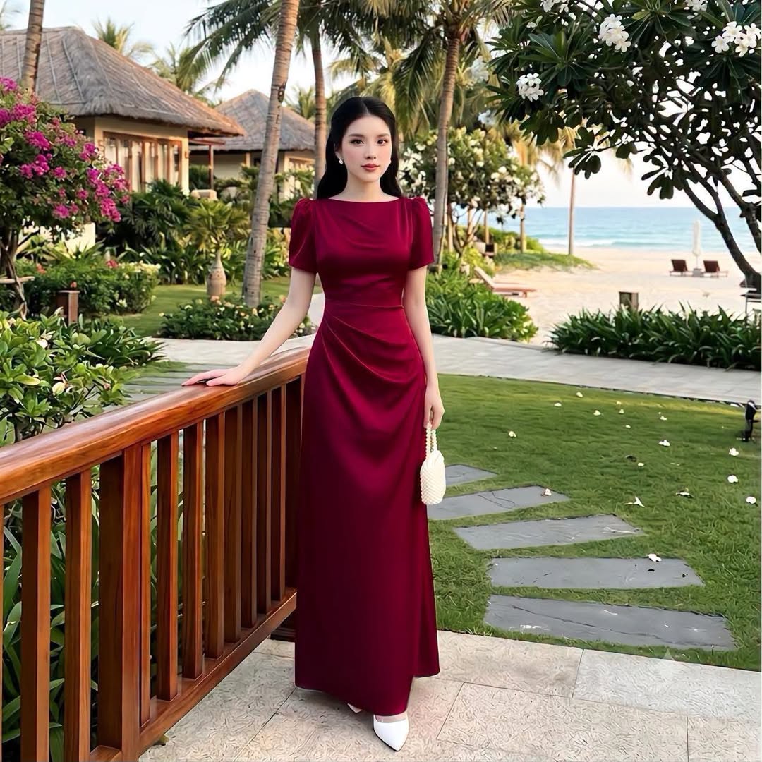 [🆕🇻🇳] Nguyễn Liên Chuyên Đầm Công Sở – Quần Áo Mua Lẻ Rẻ Bằng giá Bán Buôn  👕 Top1Fashion 👗   Đầm đi tiệc mắc xi màu đỏ nhung đẹp