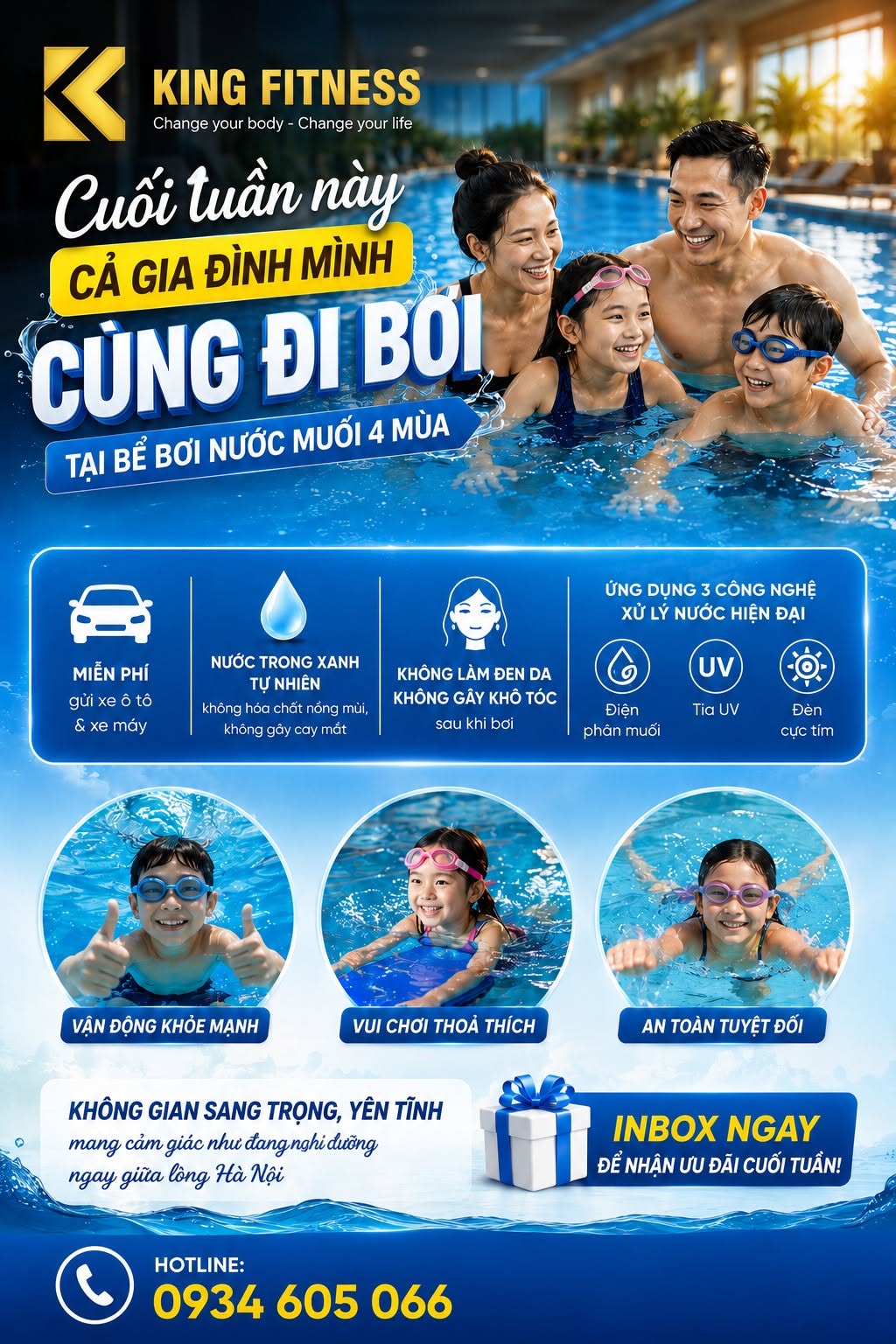 [🆕🇻🇳] King Fitness Yoga & Pool – The Zei, Số 8 Lê Đức Thọ ♀️  CUỐI TUẦN NÀY – CẢ GIA ĐÌNH MÌNH CÙNG ĐI BƠI TẠI BỂ BƠI NƯỚC MUỐI 4 MÙA 

Bạn đang tìm một nơi vừa sạch sẽ, an toàn để các con vui chơi, vừa đủ thư giãn đ