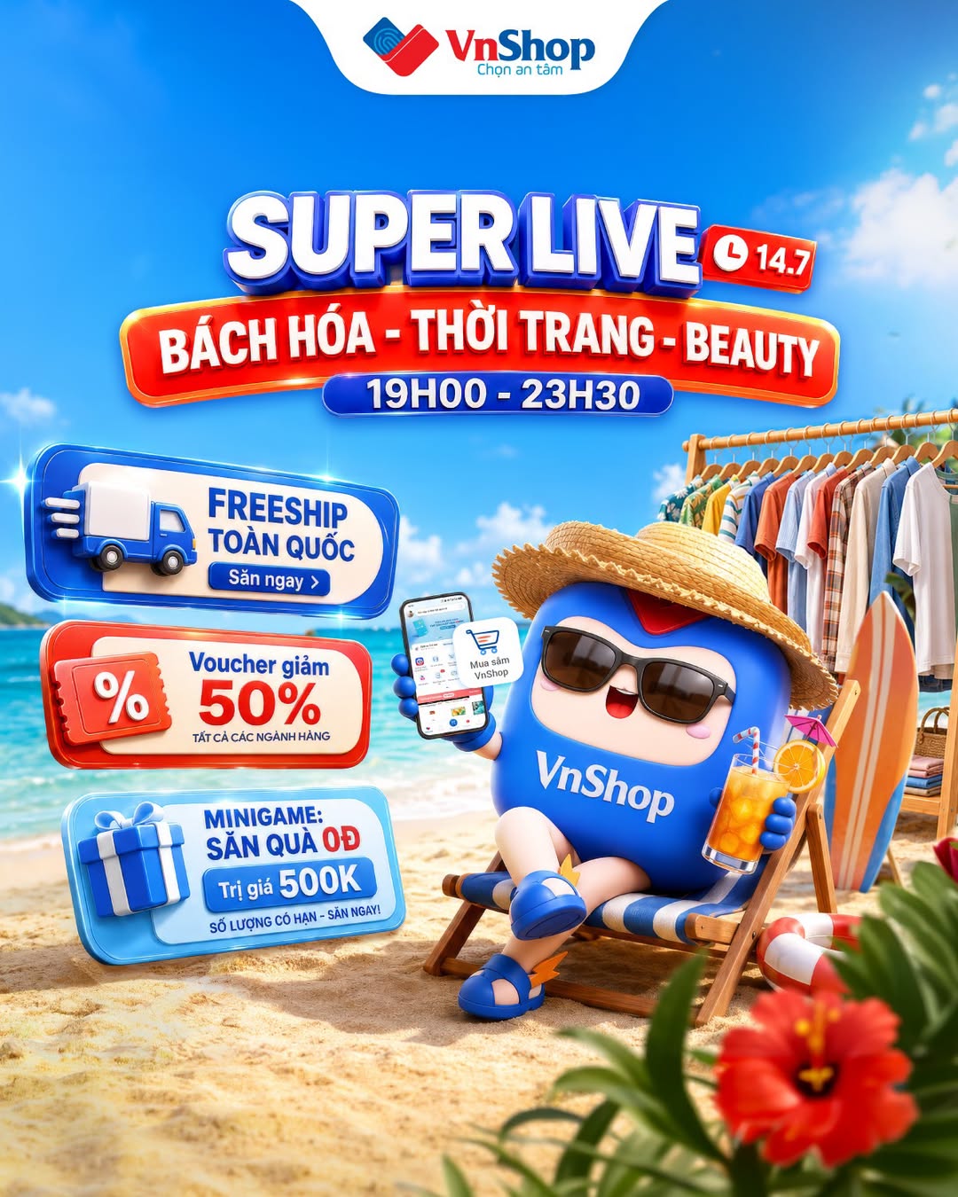 [🆕🇻🇳] VnShop – Kênh thương mại điện tử cam kết bán hàng 100% CHÍNH HÃNG  👕 Top1Fashion 👗   SUPER LIVE 14/7: SIÊU SALE NỬA GIÁ – QUÀ NGẬP TRÀN TRÊN VNSHOP

BÁCH HÓA – THỜI TRANG – BEAUTY đồng loạt tung deal chấn động – GIẢM NỬA GIÁ. VnShop lên són